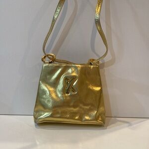 Paloma Picosso “X” Logo Gold Lame’ Metallic Leather shoulder Crossbody Bag VGUC